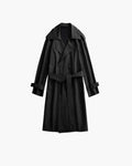 Men's Double-Breasted Trench Coat With Waist Belt - Black