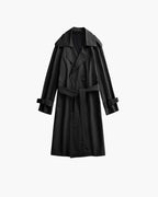 Men's Double-Breasted Trench Coat With Waist Belt - Black