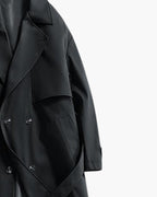 Men's Double-Breasted Trench Coat With Waist Belt - Black