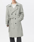 Men's Double-Breasted Trench Coat With Waist Belt - Green