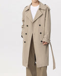 Men's Double-Breasted Trench Coat With Waist Belt - Beige