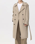 Men's Double-Breasted Trench Coat With Waist Belt - Beige