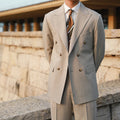 Men's Double-Breasted Two-Piece Suit With Peak Lapels - Khaki