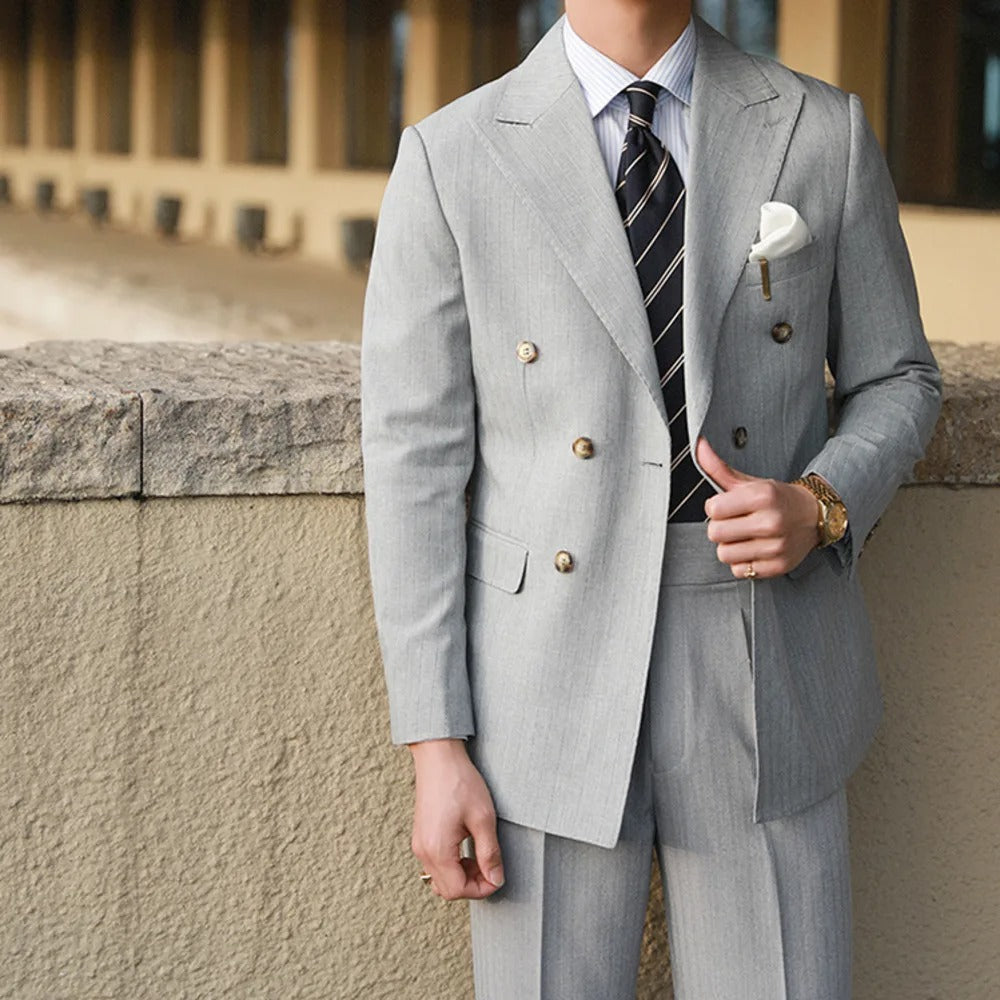 Men's Double-Breasted Two-Piece Suit With Peak Lapels - Colour options