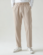 Men's Drawstring Trousers With Flat Tie And Side Pockets - Beige