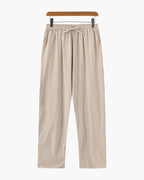 Men's Drawstring Trousers With Flat Tie And Side Pockets - Beige