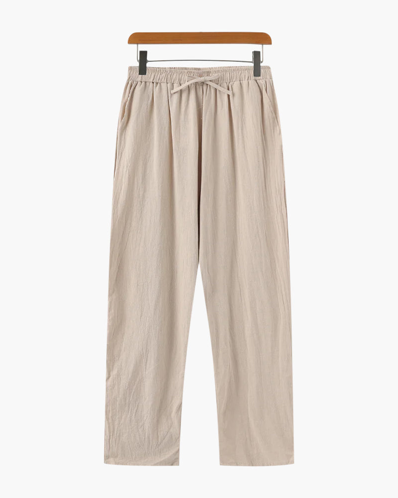 Men's Drawstring Trousers With Flat Tie And Side Pockets - Beige
