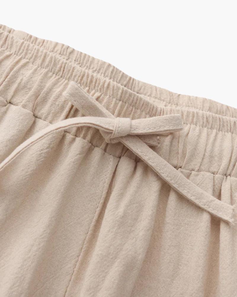 Men's Drawstring Trousers With Flat Tie And Side Pockets - Beige