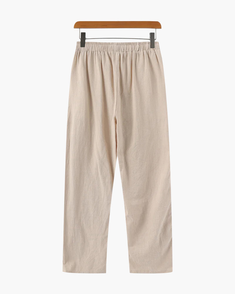 Men's Drawstring Trousers With Flat Tie And Side Pockets - Beige