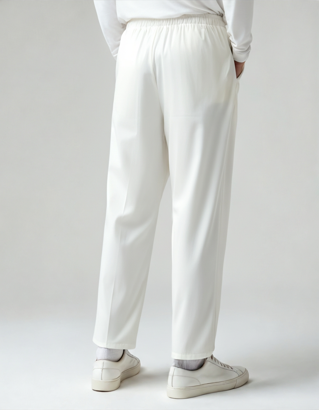 Men's Drawstring Trousers With Flat Tie And Side Pockets - White