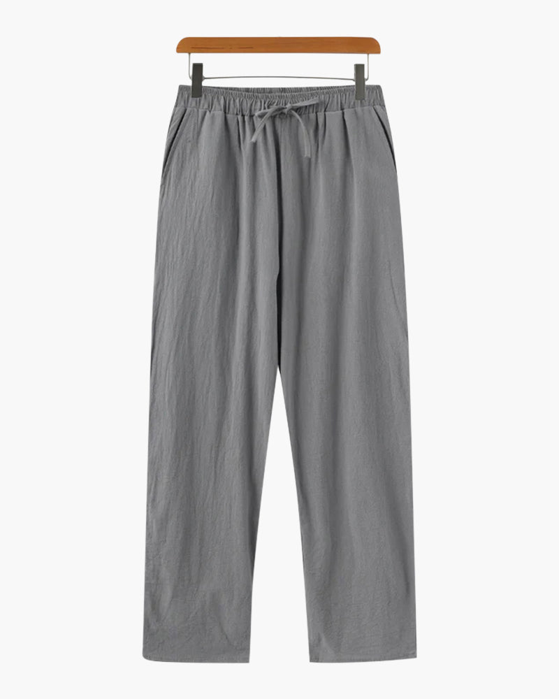 Men's Drawstring Trousers With Flat Tie And Side Pockets - Grey