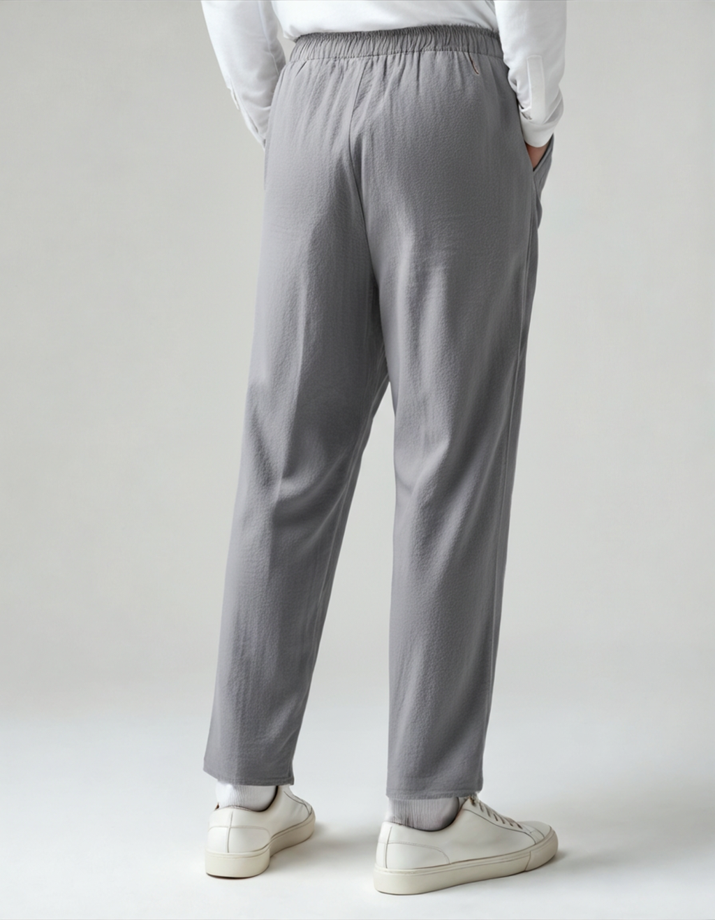 Men's Drawstring Trousers With Flat Tie And Side Pockets - Grey