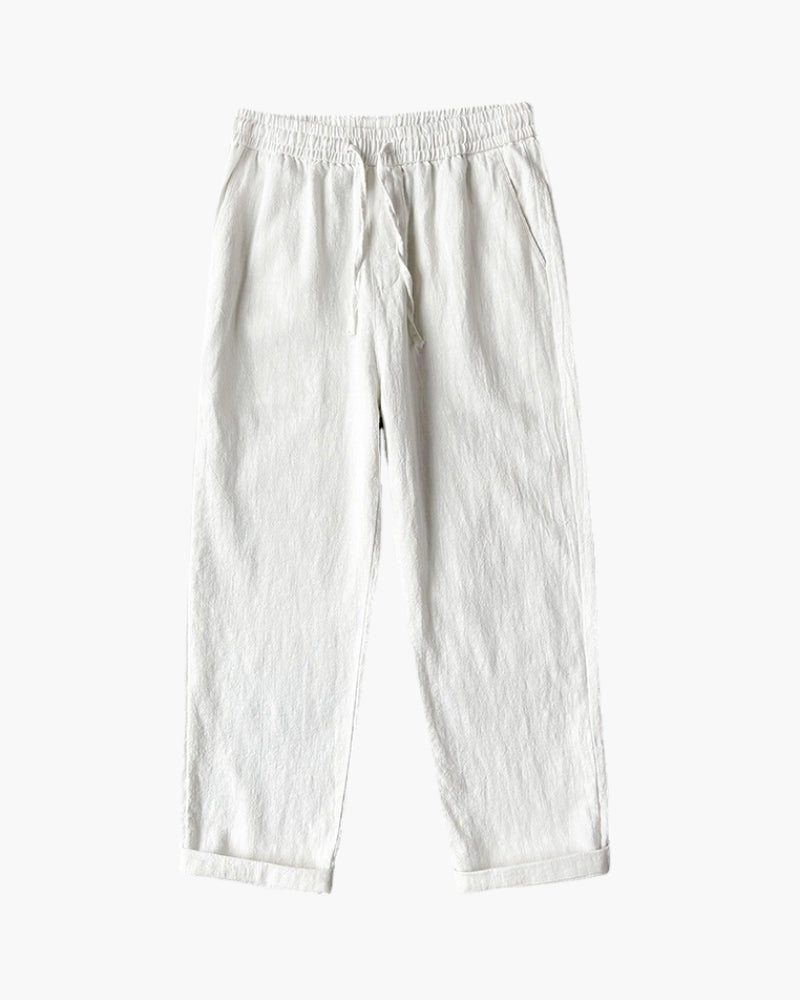 Men's Drawstring Trousers With Gathered Waist Detail - White