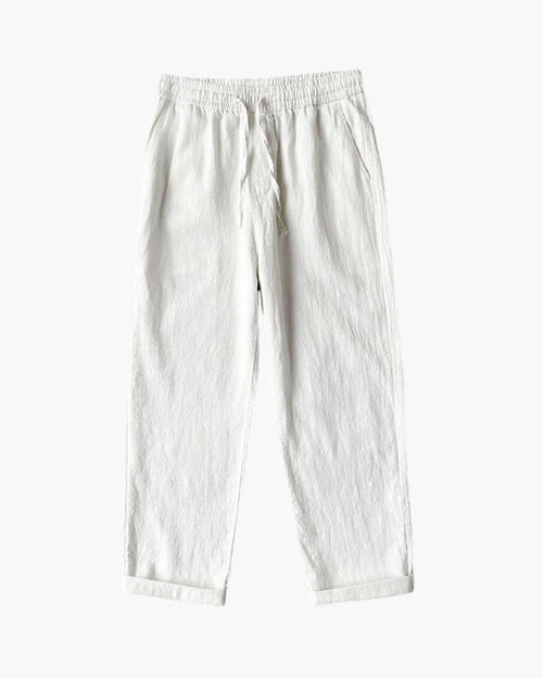 Men's Drawstring Trousers With Gathered Waist Detail - White