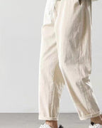 Men's Drawstring Trousers With Gathered Waist Detail - White