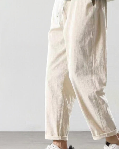 Men's Drawstring Trousers With Gathered Waist Detail - White