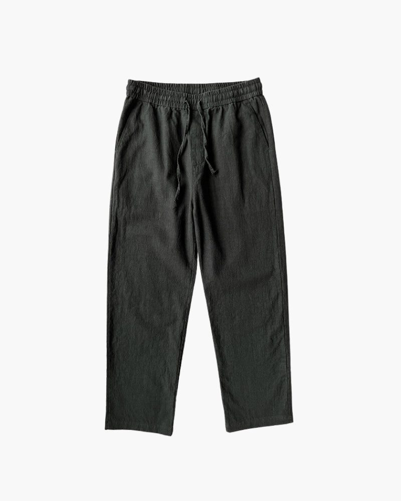Men's Drawstring Trousers With Gathered Waist Detail - Black