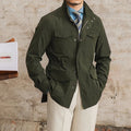 Men's Field Jacket With Four Flap Pockets And Stand Collar - Army Green
