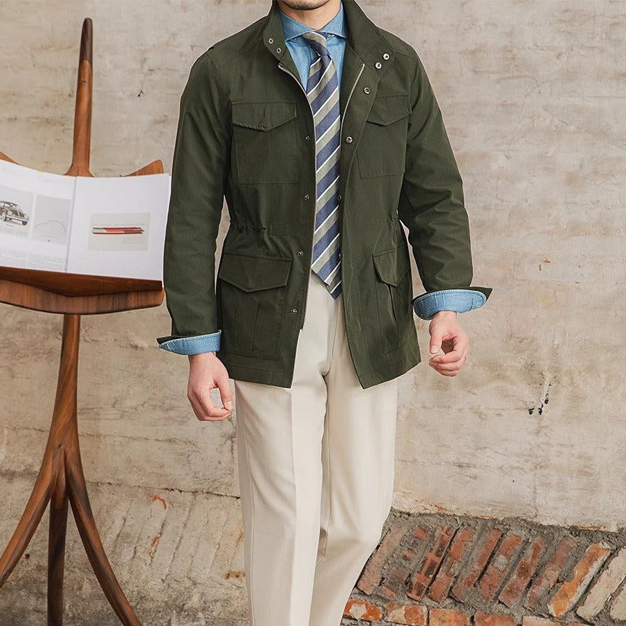 Men's Field Jacket With Four Flap Pockets And Stand Collar - Colour options