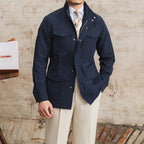 Men's Field Jacket With Four Flap Pockets And Stand Collar - Navy