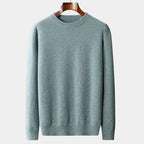 Men's Fine-Knit Crew Neck Jumper With Ribbed Bands - Grey