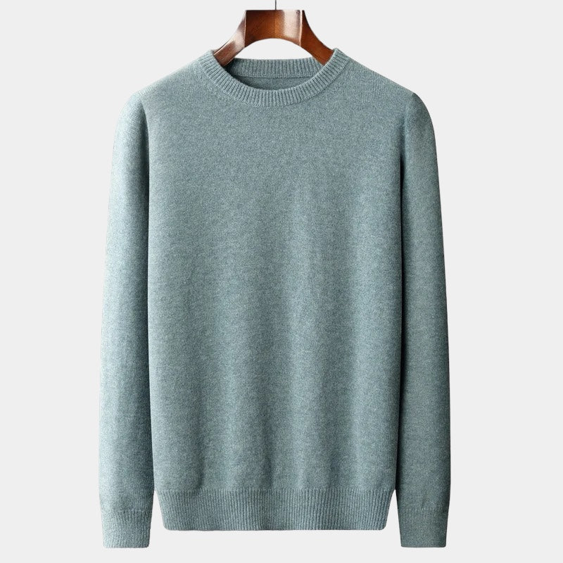 Men's Fine-Knit Crew Neck Jumper With Ribbed Bands - Grey