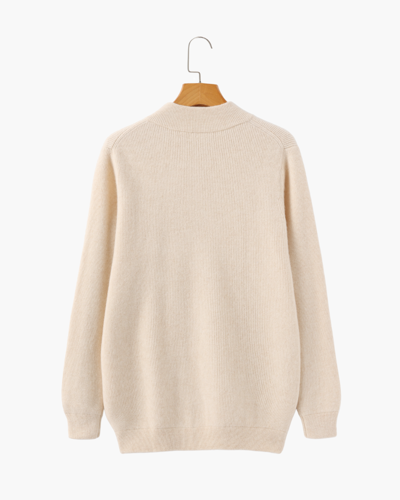 Men's Fine-Rib Zip-Front Cardigan With Raised Neck Band - Beige