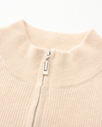 Men's Fine-Rib Zip-Front Cardigan With Raised Neck Band - Beige