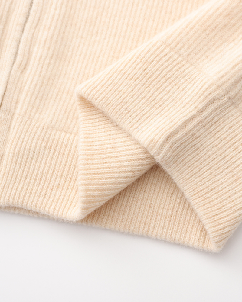 Men's Fine-Rib Zip-Front Cardigan With Raised Neck Band - Beige