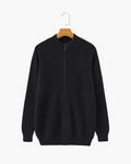 Men's Fine-Rib Zip-Front Cardigan With Raised Neck Band - Black