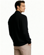 Men's Fine-Rib Zip-Front Cardigan With Raised Neck Band - Black
