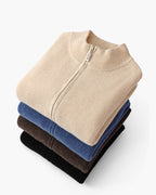 Men's Fine-Rib Zip-Front Cardigan With Raised Neck Band - Colour options
