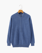 Men's Fine-Rib Zip-Front Cardigan With Raised Neck Band - Blue