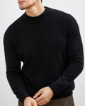 Men's Fine-Texture Jumper With Narrow Raised Neckline - Black