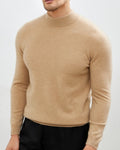 Men's Fine-Texture Jumper With Narrow Raised Neckline - Beige