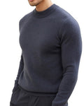 Men's Fine-Texture Jumper With Narrow Raised Neckline - Dark Grey