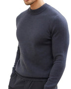 Men's Fine-Texture Jumper With Narrow Raised Neckline - Dark Grey