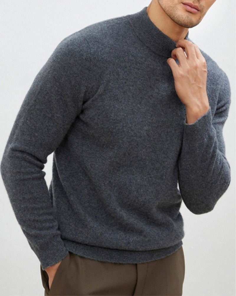 Men's Fine-Texture Jumper With Narrow Raised Neckline - Dark Grey