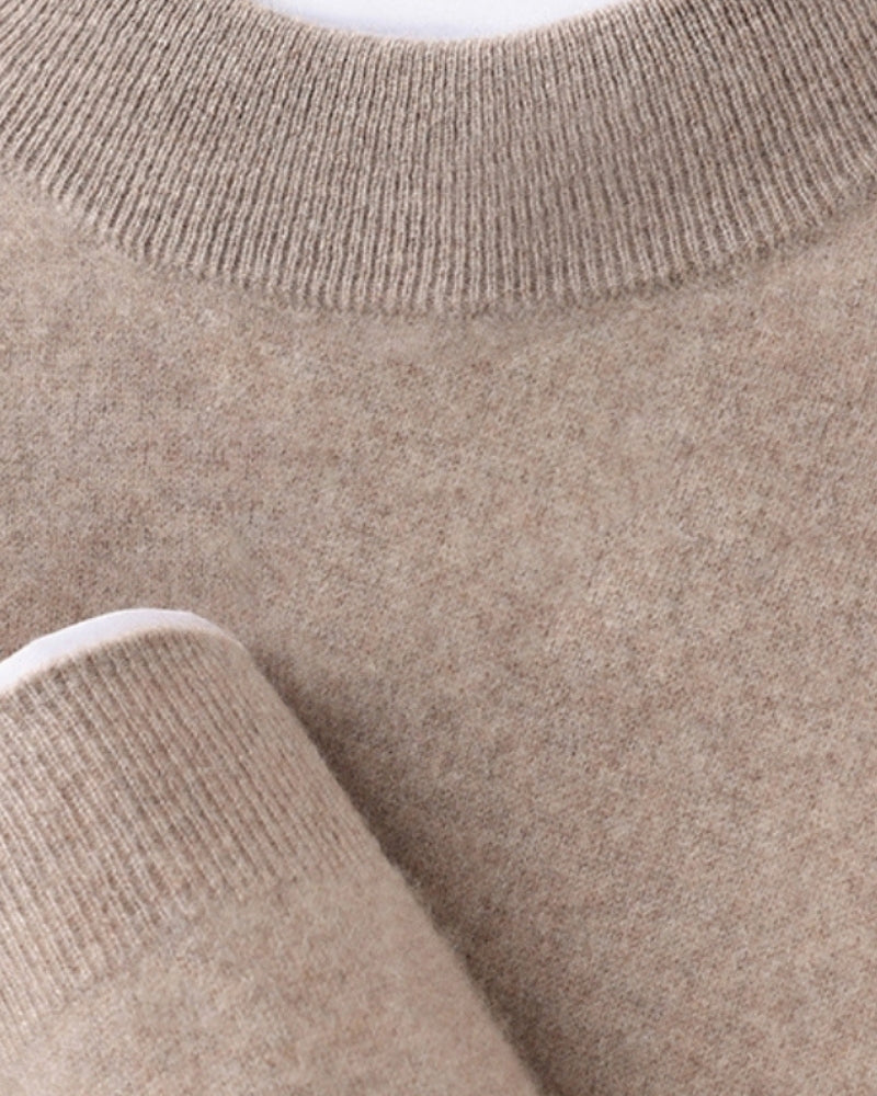 Men's Fine-Texture Jumper With Narrow Raised Neckline - Brown