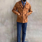 Men's Four-Pocket Field Jacket With Notch Lapels - Brown