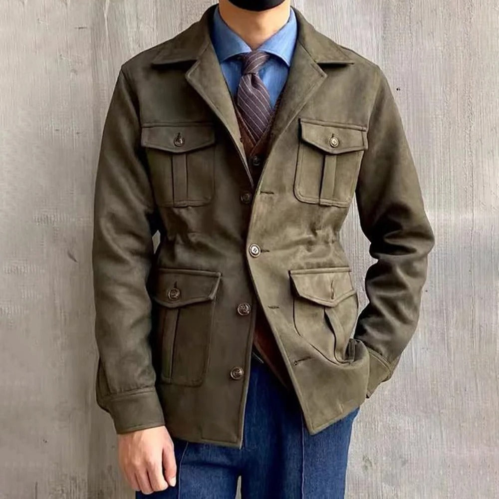 Men's Four-Pocket Field Jacket With Notch Lapels - Army Green