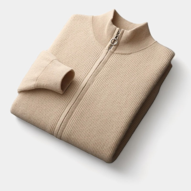Men's Full-Zip Knitted Cardigan With Ribbed Stand Collar - Colour options