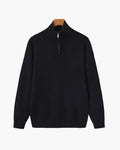 Men's Half-Zip Ribbed Jumper With Stand Collar - Black