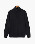 Men's Half-Zip Ribbed Jumper With Stand Collar - Black