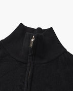Men's Half-Zip Ribbed Jumper With Stand Collar - Black