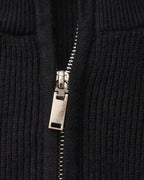 Men's Half-Zip Ribbed Jumper With Stand Collar - Black