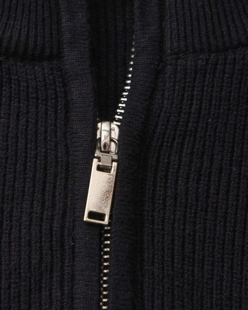 Men's Half-Zip Ribbed Jumper With Stand Collar - Black
