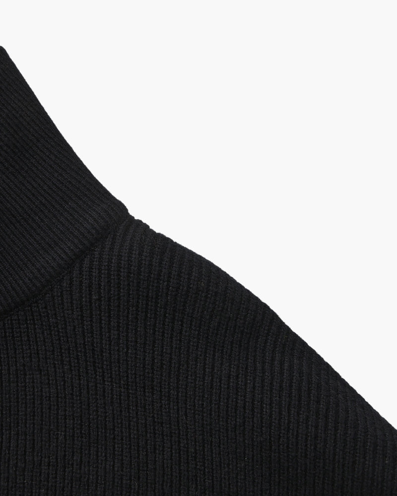 Men's Half-Zip Ribbed Jumper With Stand Collar - Black