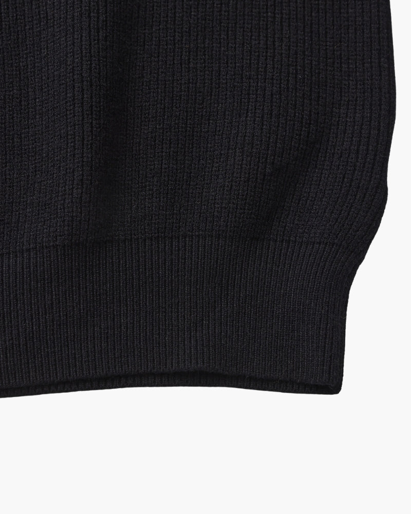 Men's Half-Zip Ribbed Jumper With Stand Collar - Black