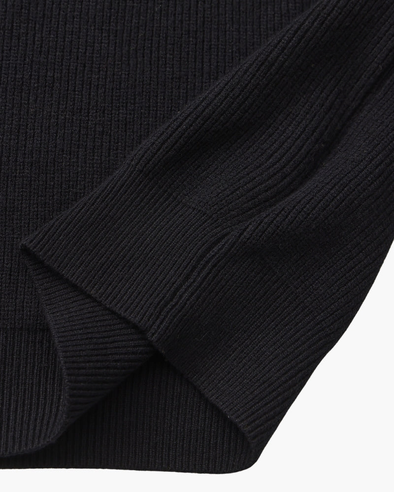 Men's Half-Zip Ribbed Jumper With Stand Collar - Black